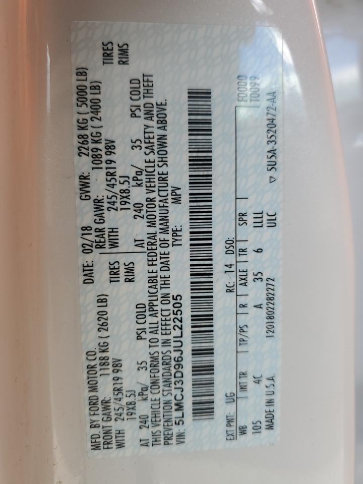 2018 Lincoln Mkc Reserve VIN: 5LMCJ3D96JUL22505 Lot: 90034215