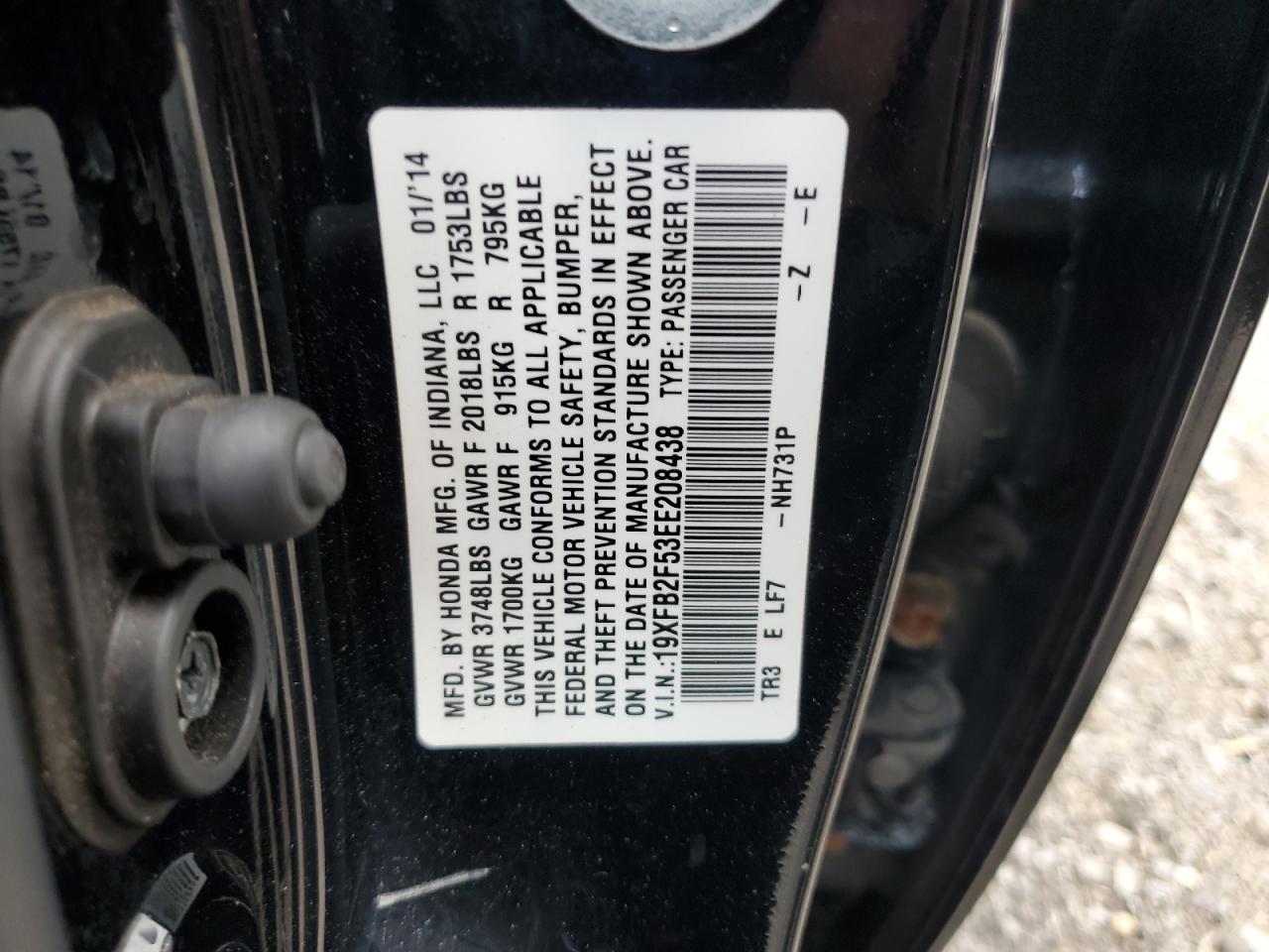 2014 Honda Civic Lx VIN: 19XFB2F53EE208438 Lot: 85357465