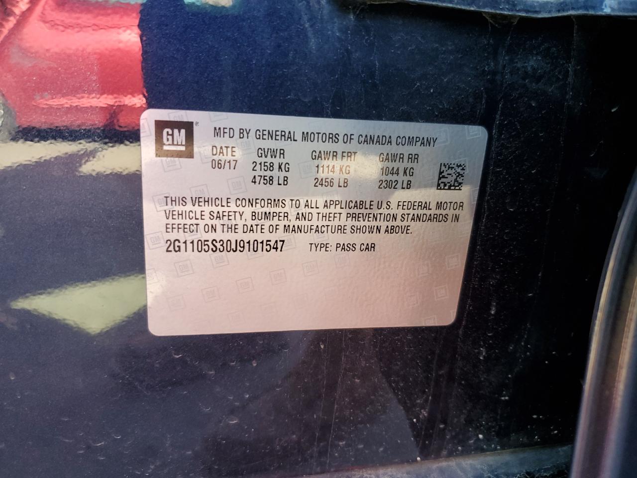 2018 Chevrolet Impala Lt VIN: 2G1105S30J9101547 Lot: 82360835