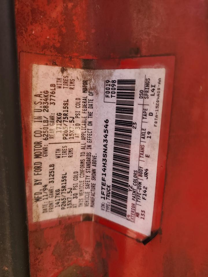 1995 Ford F150 VIN: 1FTEF14H3SNA34546 Lot: 91107175