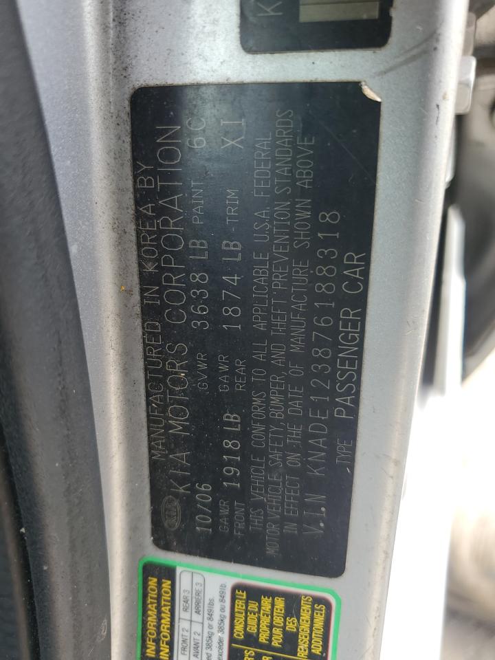 2007 Kia Rio Base VIN: KNADE123876188318 Lot: 85648125