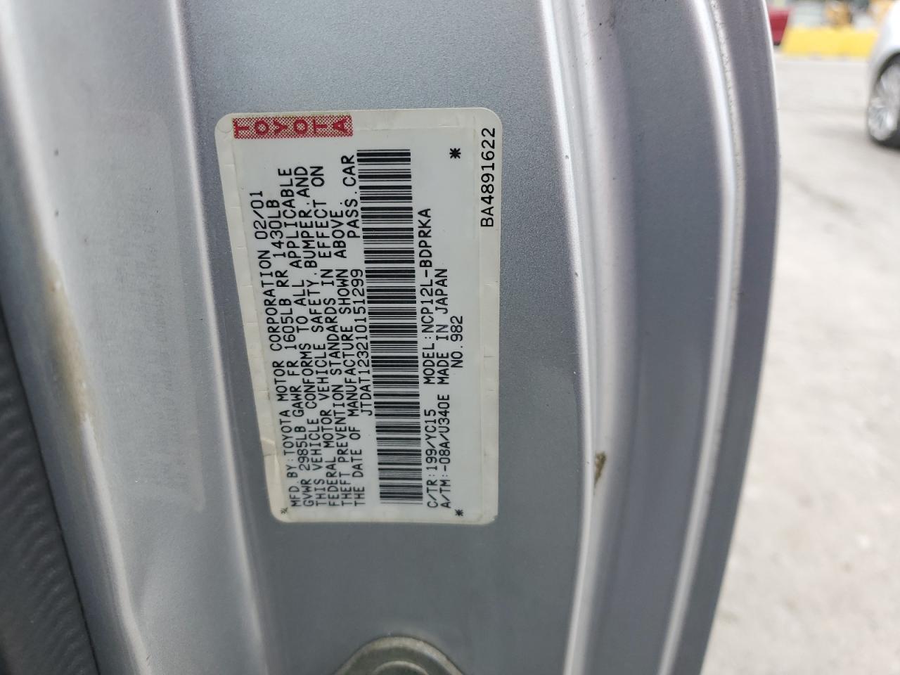 2001 Toyota Echo VIN: JTDAT123210151299 Lot: 90524775