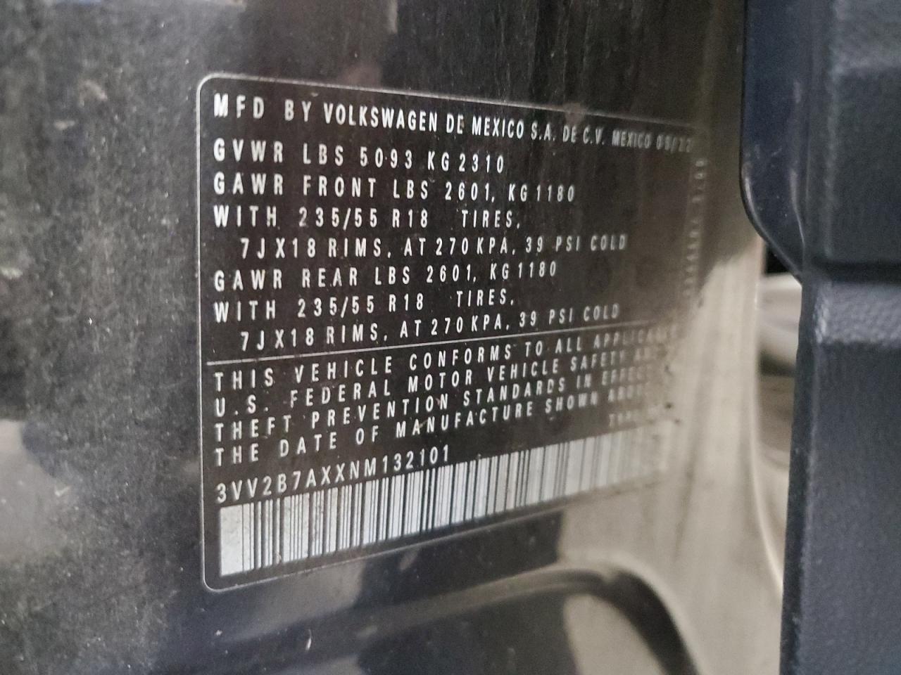 2022 Volkswagen Tiguan Se VIN: 3VV2B7AXXNM132101 Lot: 84867605