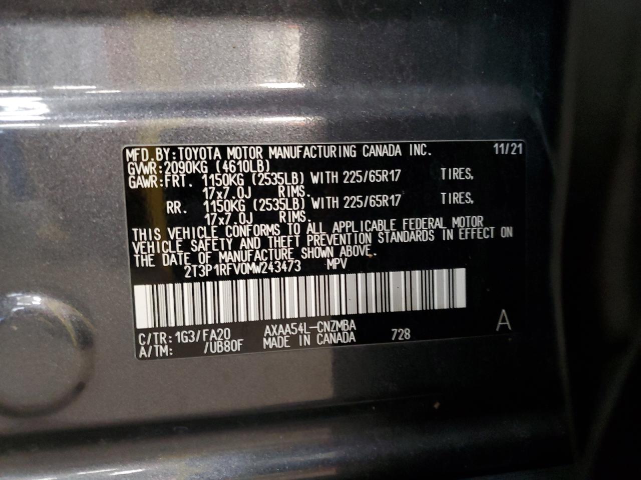 2021 Toyota Rav4 Xle VIN: 2T3P1RFV0MW243473 Lot: 84641145