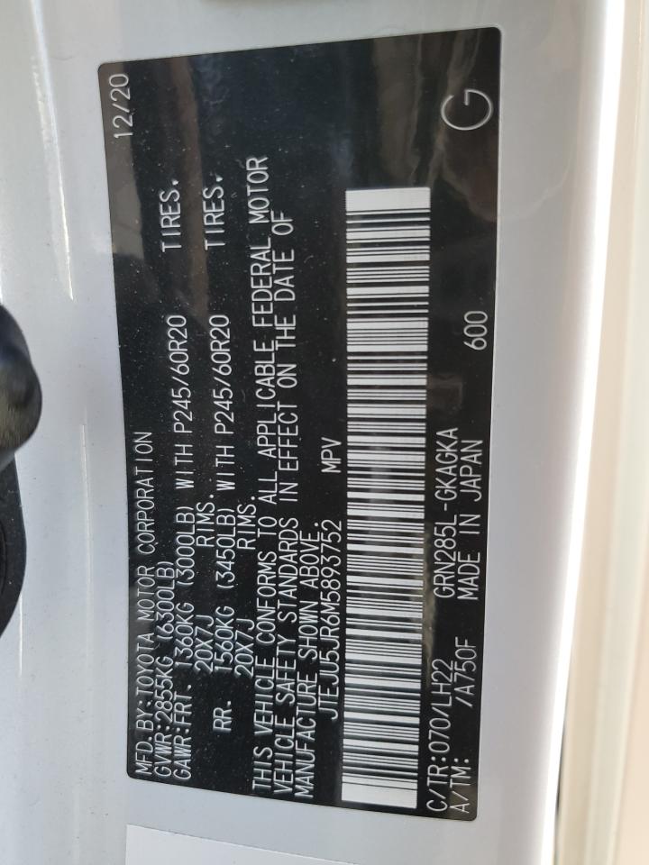 2021 Toyota 4Runner Night Shade VIN: JTEJU5JR6M5893752 Lot: 85194685