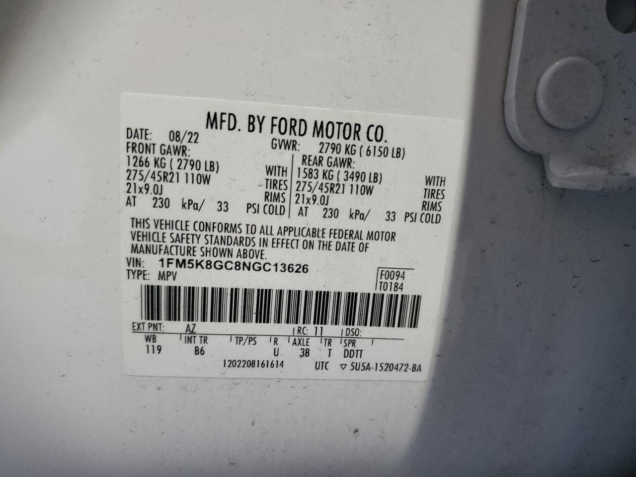 2022 Ford Explorer St VIN: 1FM5K8GC8NGC13626 Lot: 86061925