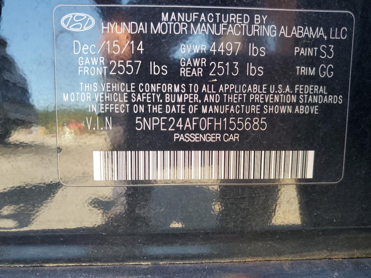 2015 Hyundai Sonata Se VIN: 5NPE24AF0FH155685 Lot: 85306775