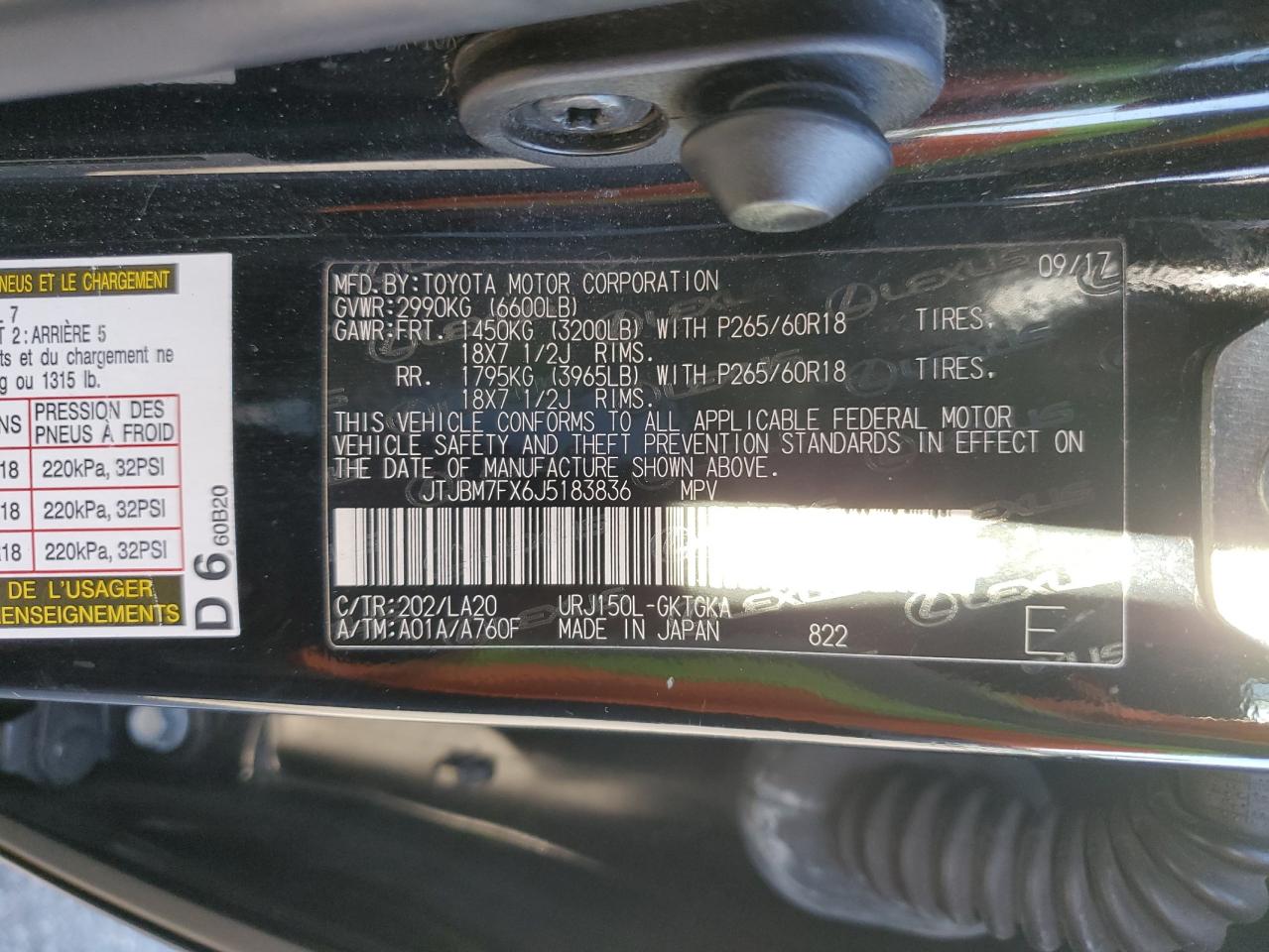 2018 Lexus Gx 460 VIN: JTJBM7FX6J5183836 Lot: 82401115