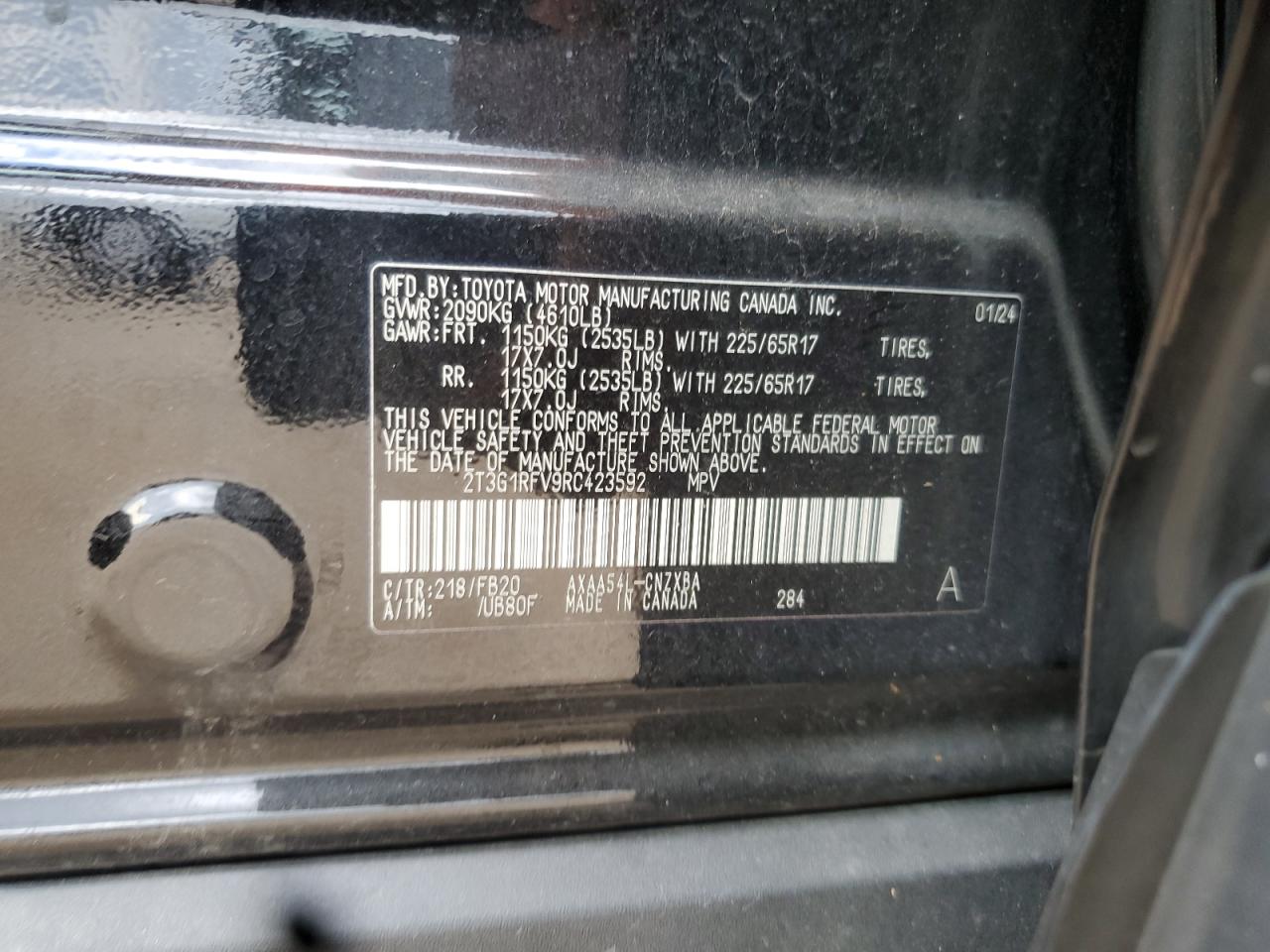 2024 Toyota Rav4 Le VIN: 2T3G1RFV9RC423592 Lot: 82253535