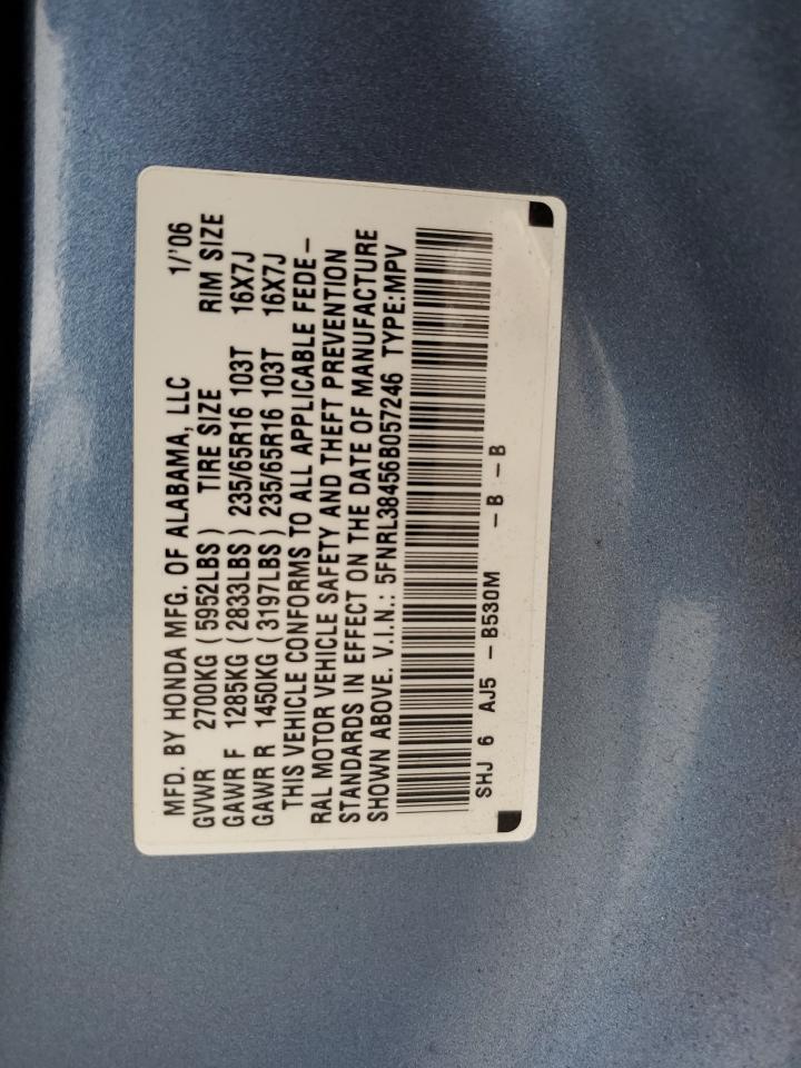 2006 Honda Odyssey Ex VIN: 5FNRL38456B057246 Lot: 84933935