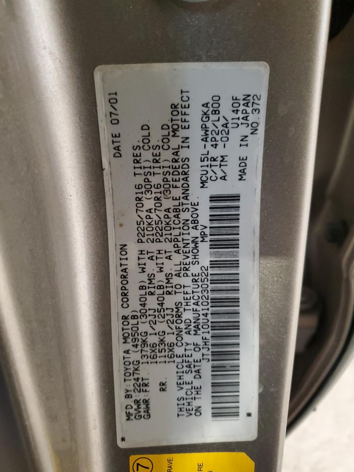 2001 Lexus Rx 300 VIN: JTJHF10U410230522 Lot: 84478085