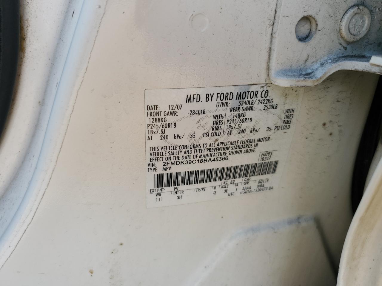 2008 Ford Edge Limited VIN: 2FMDK39C18BA45366 Lot: 81911065