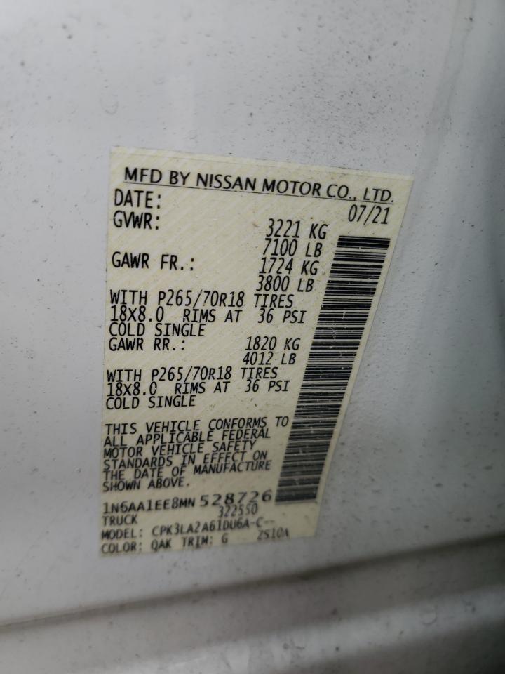 2021 Nissan Titan S VIN: 1N6AA1EE8MN528726 Lot: 82209315