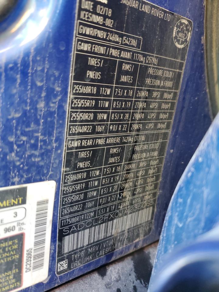 2018 Jaguar F-Pace R - Sport VIN: SADCL2FX0JA235065 Lot: 86181775