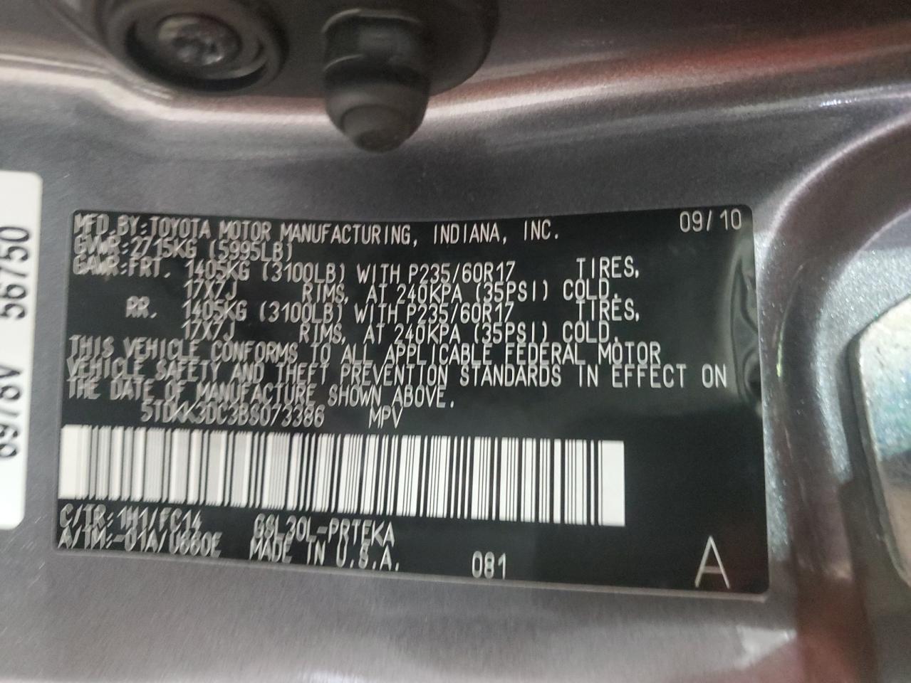 2011 Toyota Sienna Le VIN: 5TDKK3DC3BS073386 Lot: 85365015