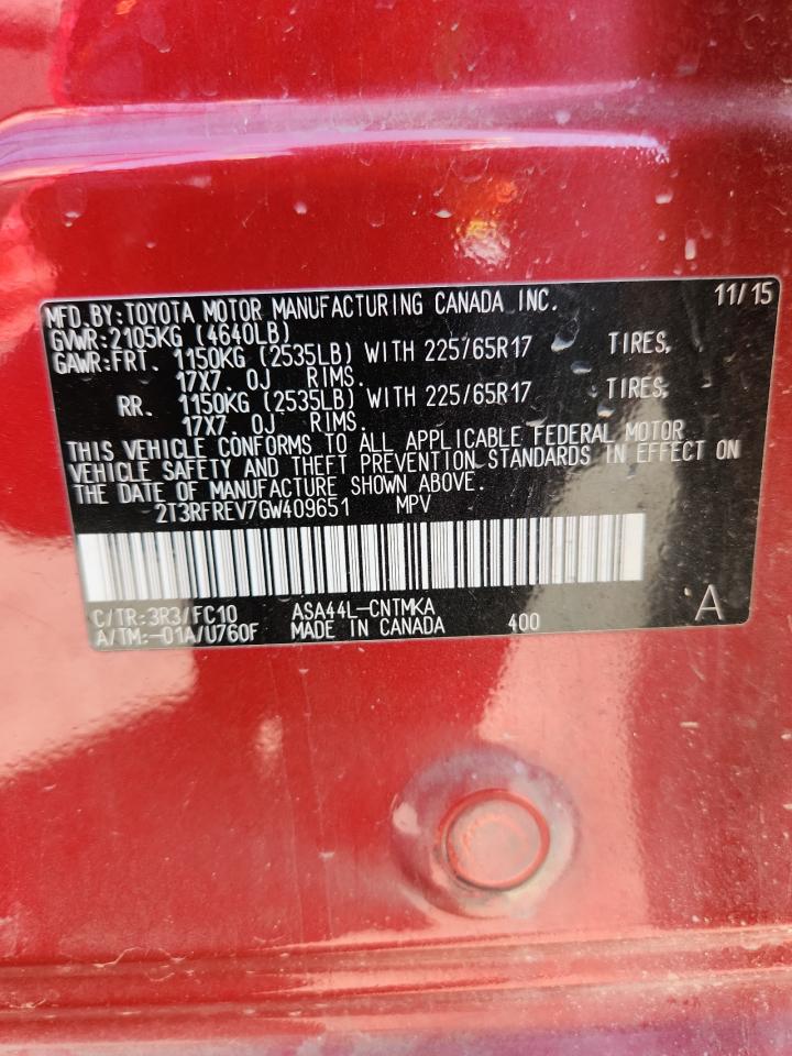 2016 Toyota Rav4 Xle VIN: 2T3RFREV7GW409651 Lot: 82185895