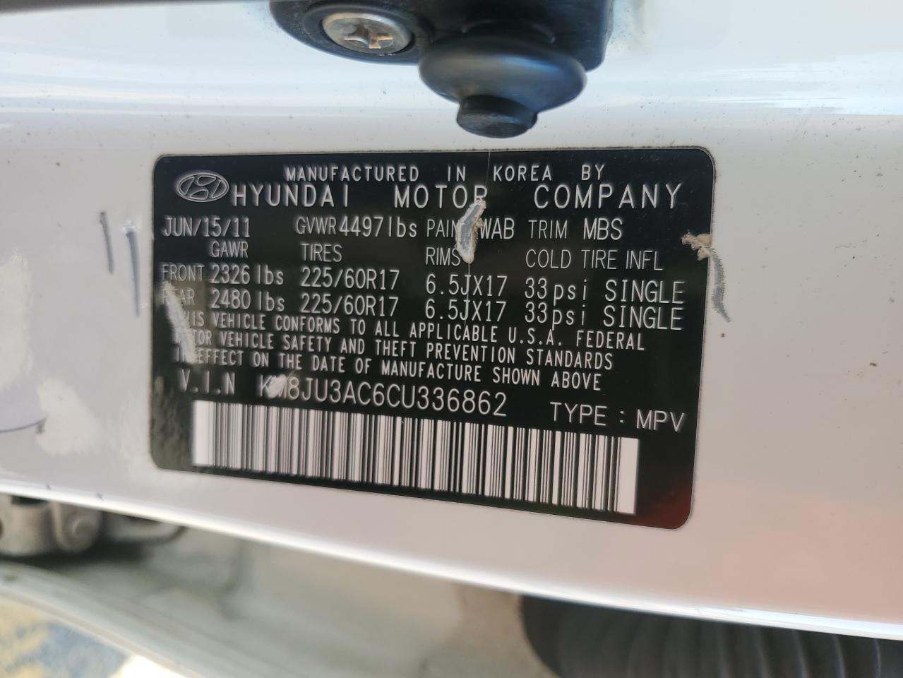 2012 Hyundai Tucson Gls VIN: KM8JU3AC6CU336862 Lot: 85675735