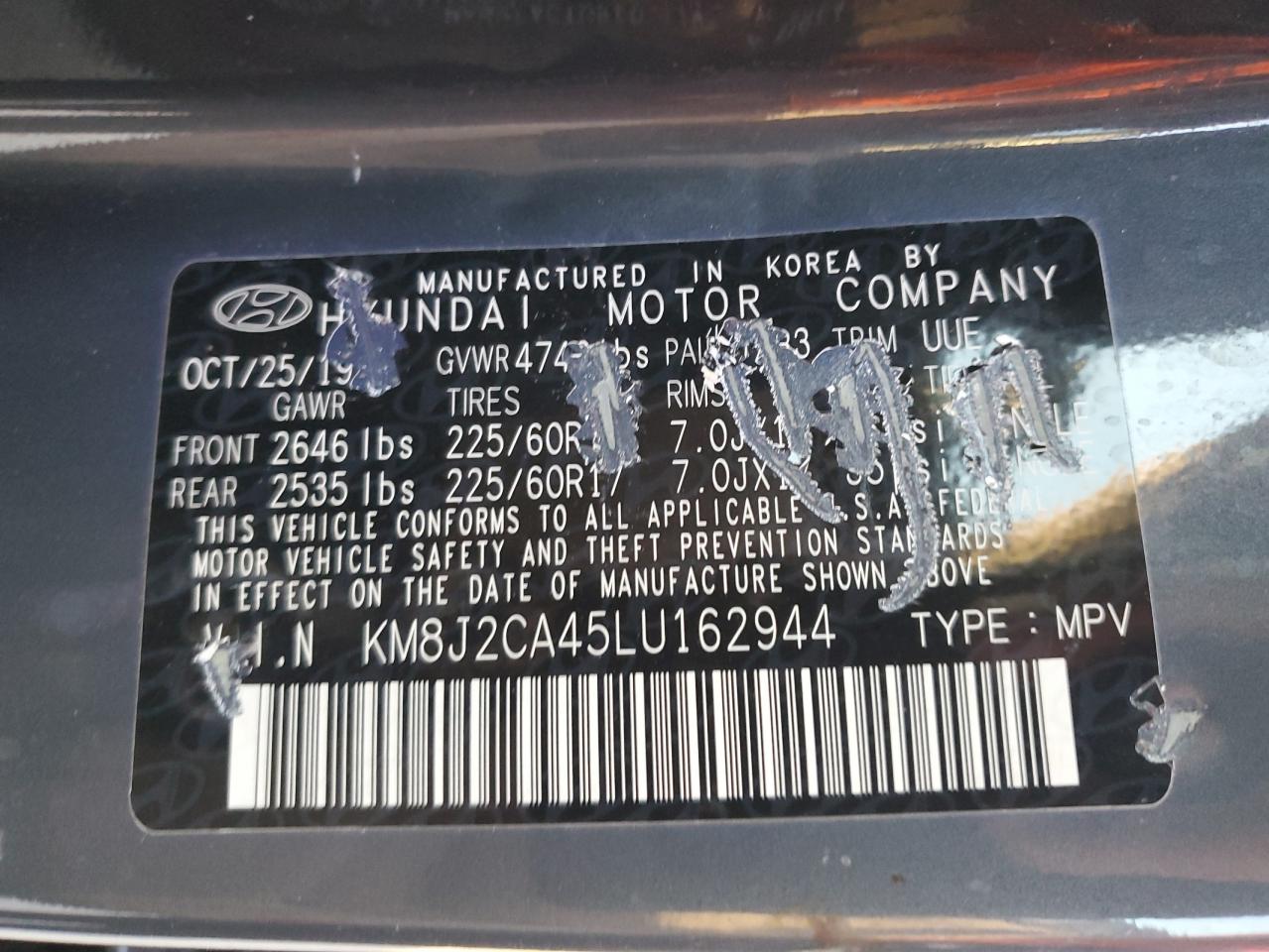 2020 Hyundai Tucson Se VIN: KM8J2CA45LU162944 Lot: 86509375