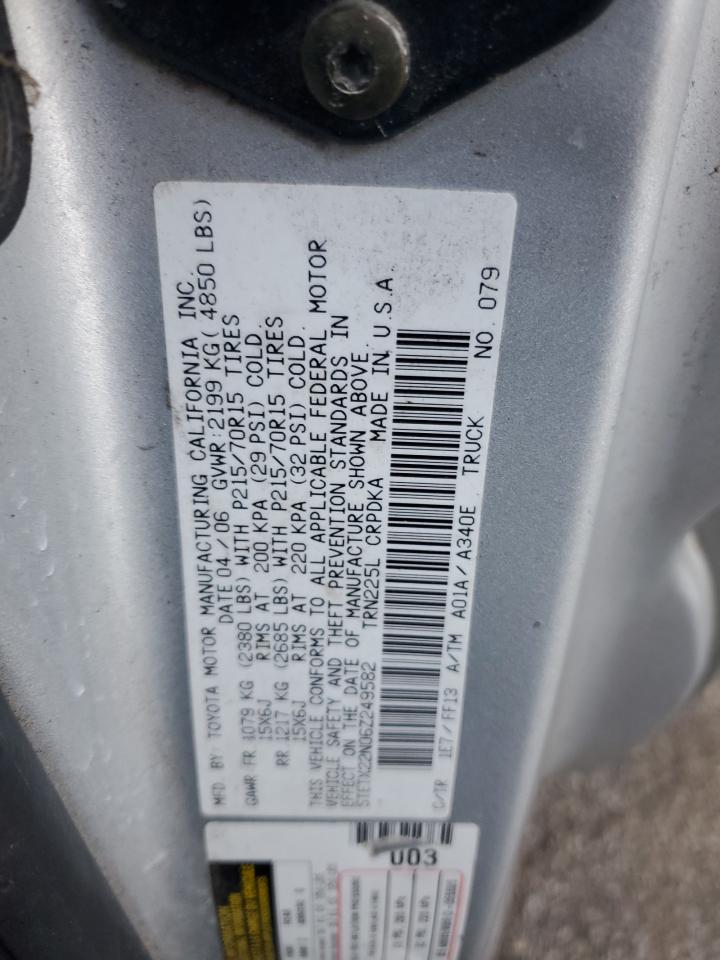 2006 Toyota Tacoma Access Cab VIN: 5TETX22N06Z249582 Lot: 86417325
