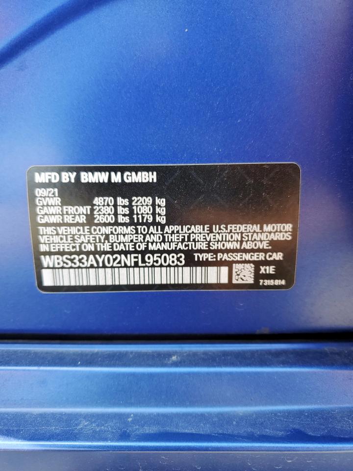 2022 BMW M3 Competition VIN: WBS33AY02NFL95083 Lot: 82226725