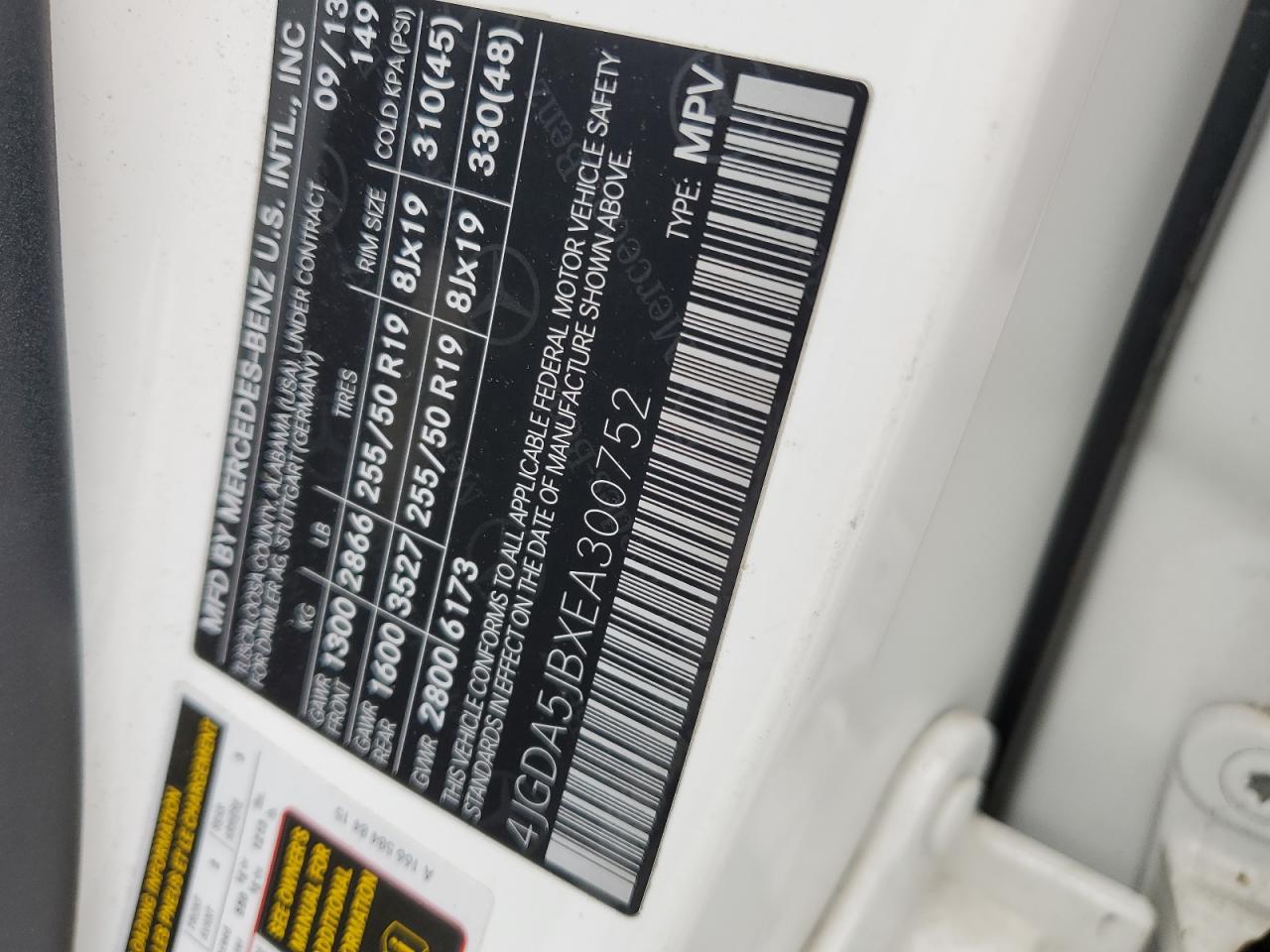 2014 Mercedes-Benz Ml 350 VIN: 4JGDA5JBXEA300752 Lot: 82388085