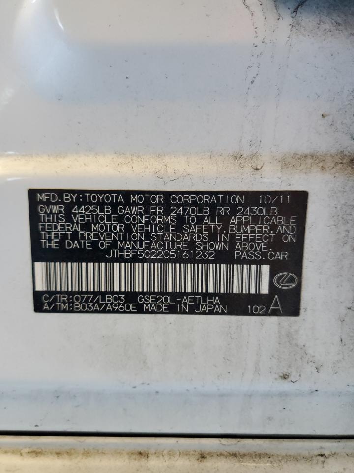 2012 Lexus Is 250 VIN: JTHBF5C22C5161232 Lot: 82738845