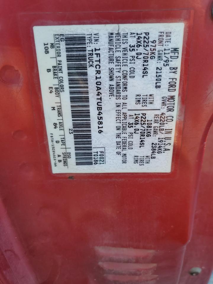 1996 Ford Ranger VIN: 1FTCR10A4TUB45816 Lot: 84979125