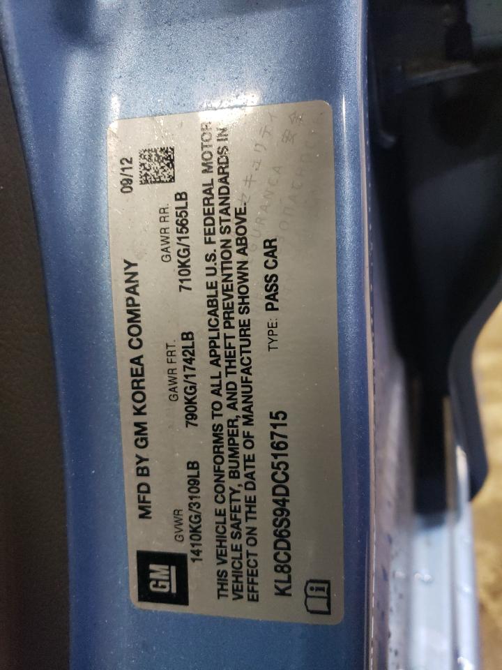 2013 Chevrolet Spark 1Lt VIN: KL8CD6S94DC516715 Lot: 90364345