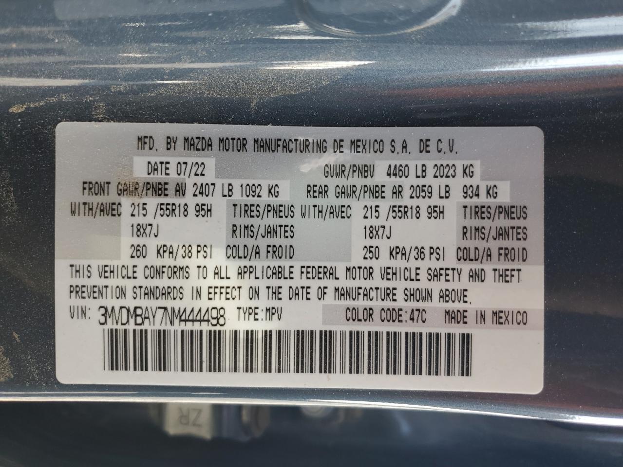 2022 Mazda Cx-30 VIN: 3MVDMBAY7NM444498 Lot: 90322445