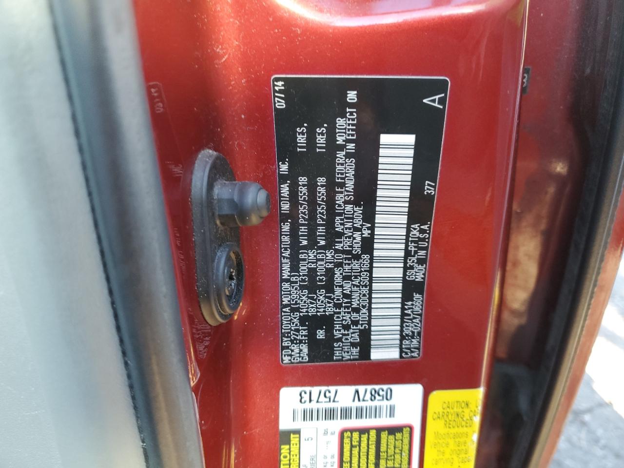 2014 Toyota Sienna Xle VIN: 5TDDK3DC8ES091668 Lot: 89523885