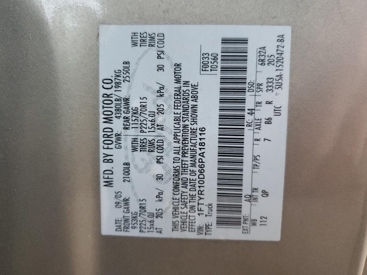 2006 Ford Ranger VIN: 1FTYR10D66PA18116 Lot: 90243755