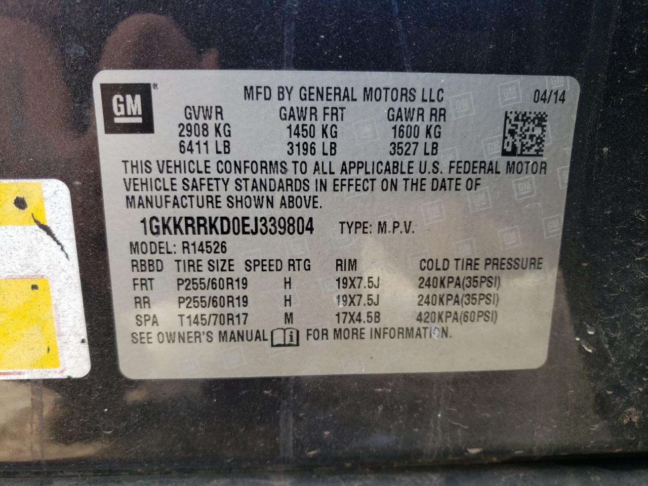 2014 GMC Acadia Slt-1 VIN: 1GKKRRKD0EJ339804 Lot: 86152555