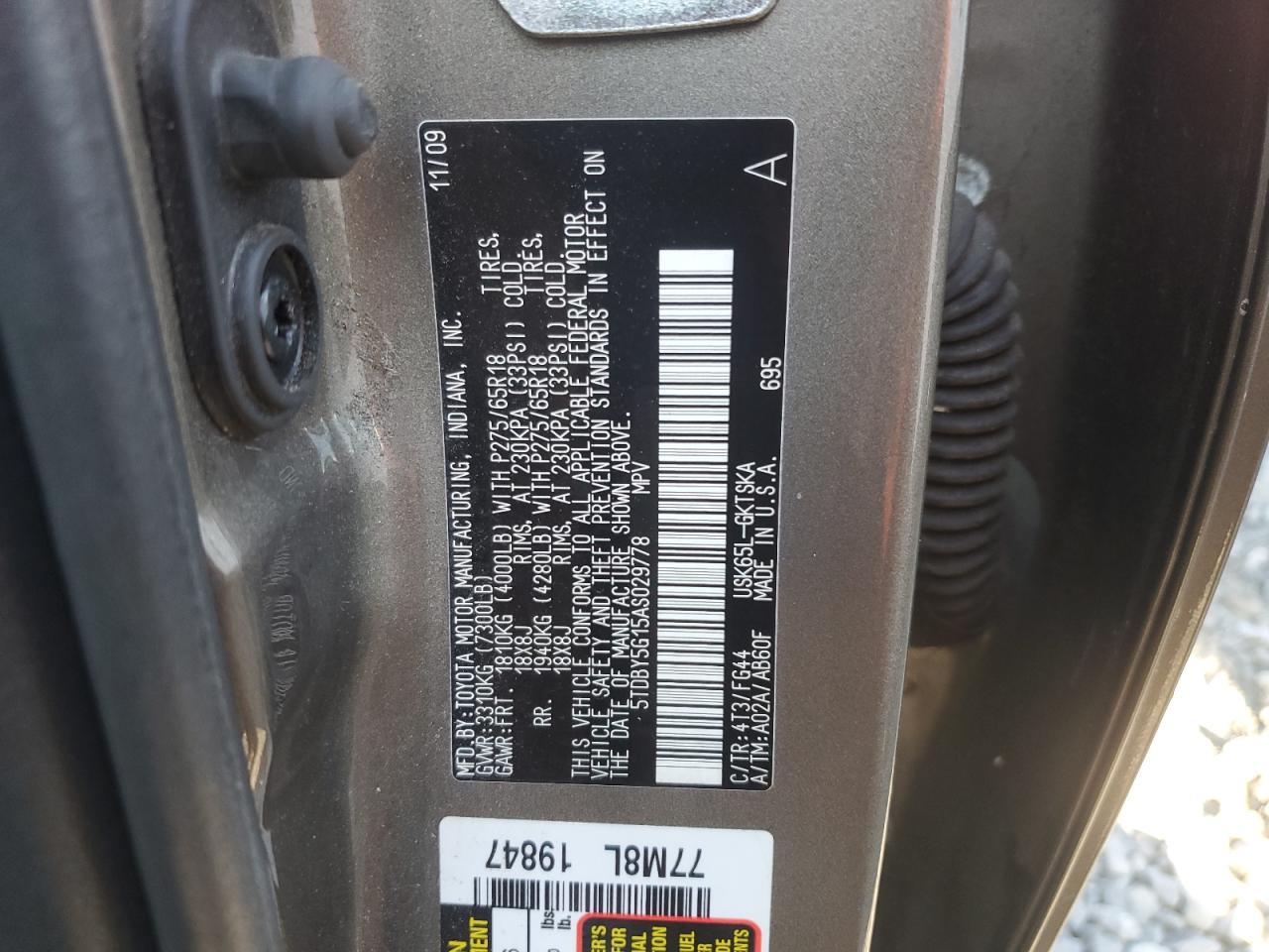 2010 Toyota Sequoia Sr5 VIN: 5TDBY5G15AS029778 Lot: 84444815
