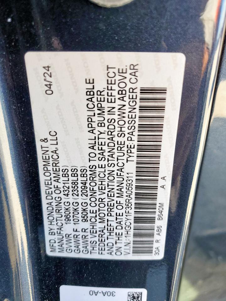 2024 Honda Accord Ex VIN: 1HGCY1F35RA059311 Lot: 81994965