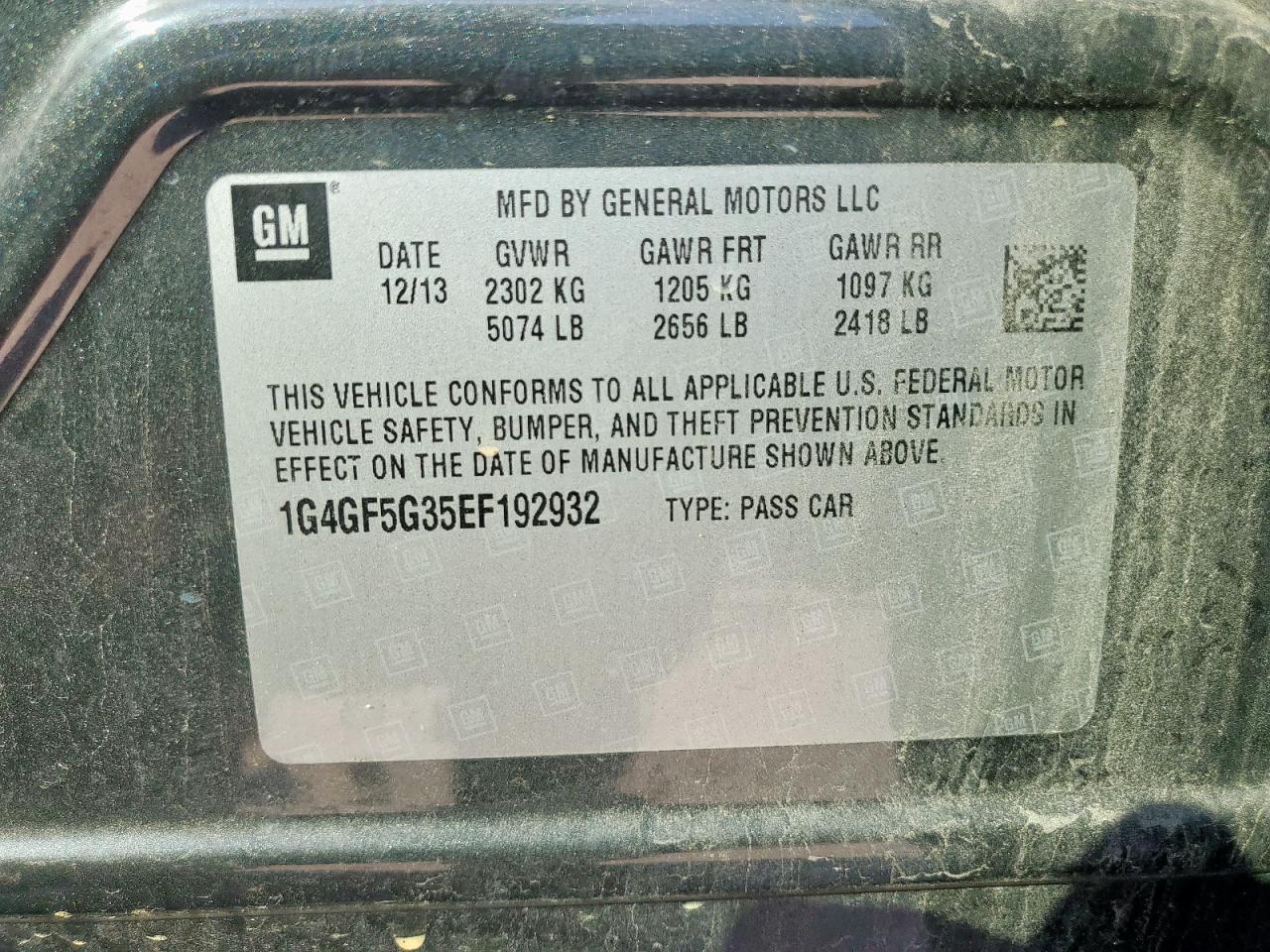 2014 Buick Lacrosse Touring VIN: 1G4GF5G35EF192932 Lot: 86136755