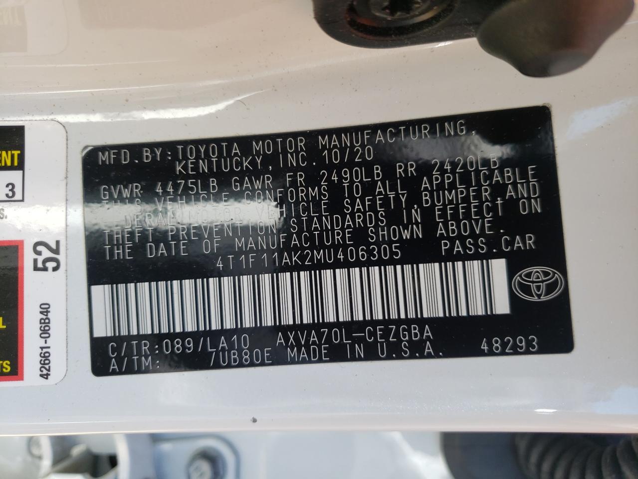 2021 Toyota Camry Xle VIN: 4T1F11AK2MU406305 Lot: 81897955