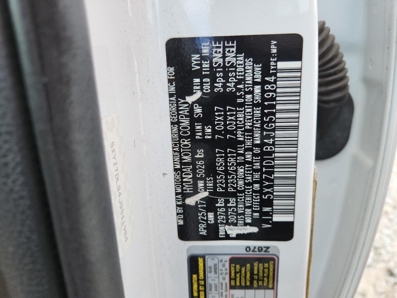 2018 Hyundai Santa Fe Sport VIN: 5XYZTDLB4JG511984 Lot: 84432865