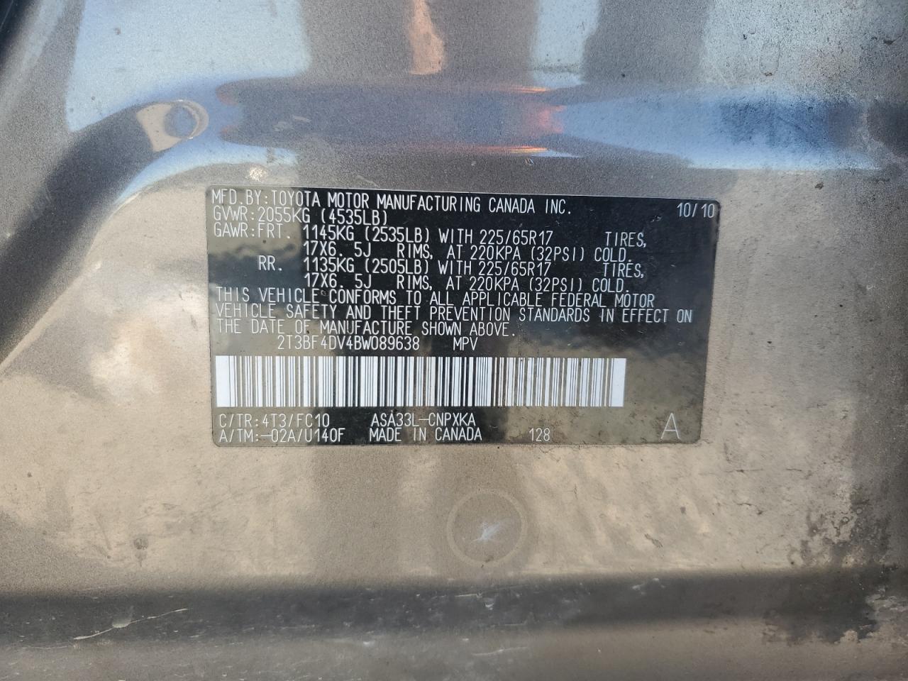 2011 Toyota Rav4 VIN: 2T3BF4DV4BW089638 Lot: 86276545