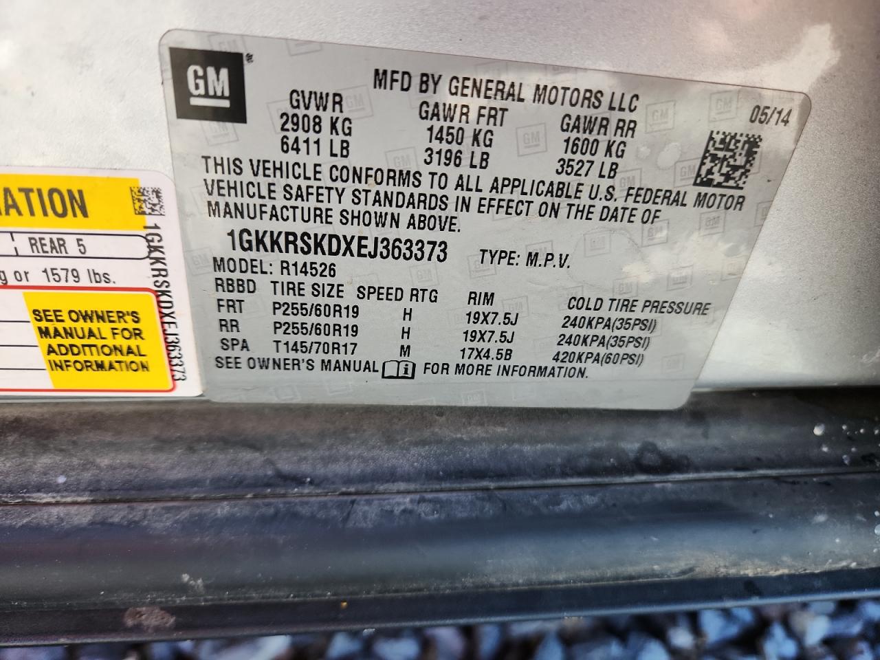 2014 GMC Acadia Slt-2 VIN: 1GKKRSKDXEJ363373 Lot: 85918425