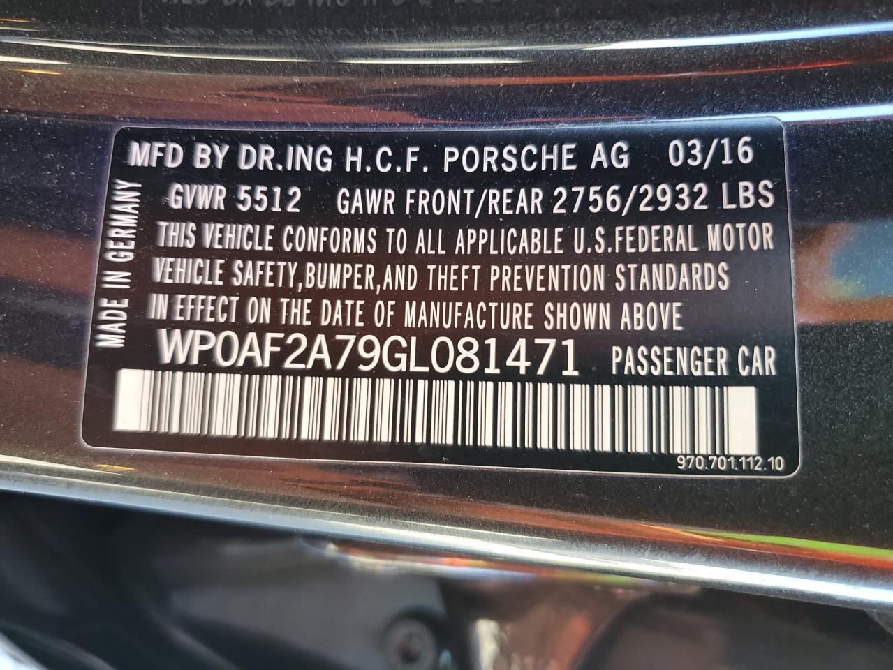 2016 Porsche Panamera Gts VIN: WP0AF2A79GL081471 Lot: 86463185