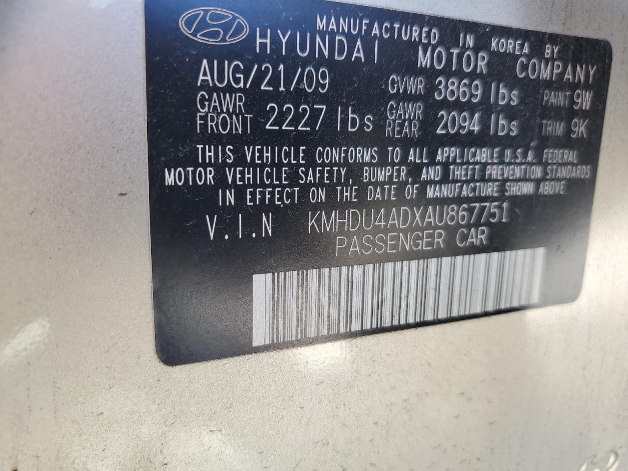 2010 Hyundai Elantra Blue VIN: KMHDU4ADXAU867751 Lot: 82446075
