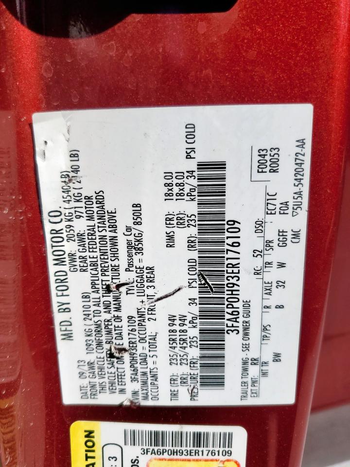 2014 Ford Fusion Se VIN: 3FA6P0H93ER176109 Lot: 85371455