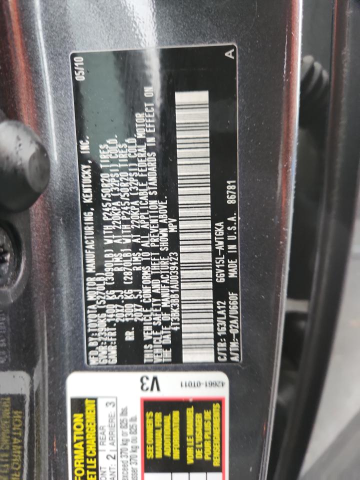 2010 Toyota Venza VIN: 4T3BK3BB1AU039423 Lot: 90596945