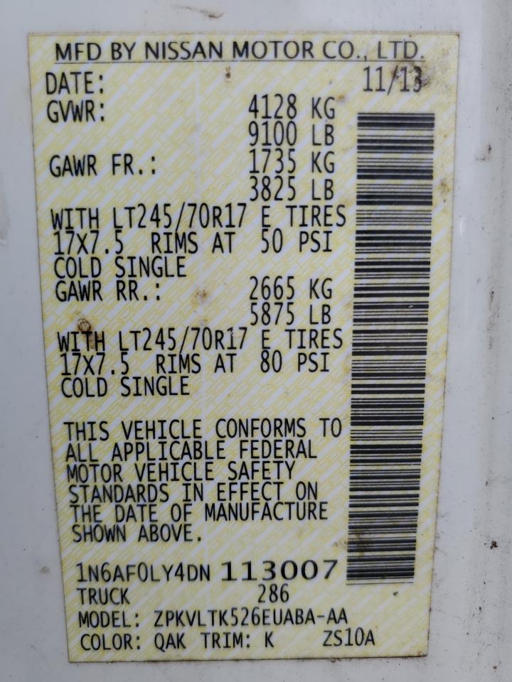 2013 Nissan Nv 2500 VIN: 1N6AF0LY4DN113007 Lot: 82332165