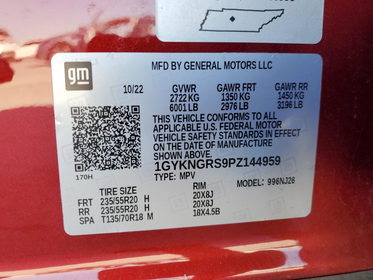 2023 Cadillac Xt5 Sport VIN: 1GYKNGRS9PZ144959 Lot: 86158925