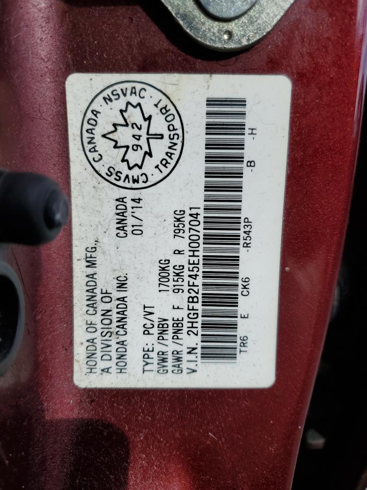 2014 Honda Civic Lx VIN: 2HGFB2F45EH007041 Lot: 85895245