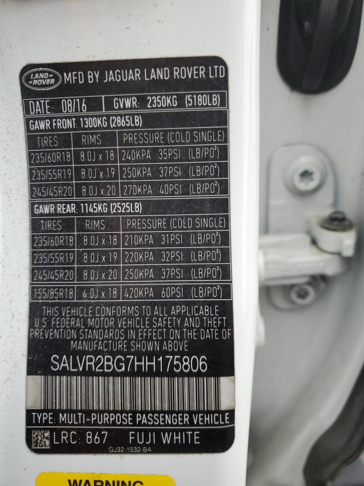 2017 Land Rover Range Rover Evoque Hse VIN: SALVR2BG7HH175806 Lot: 82463345