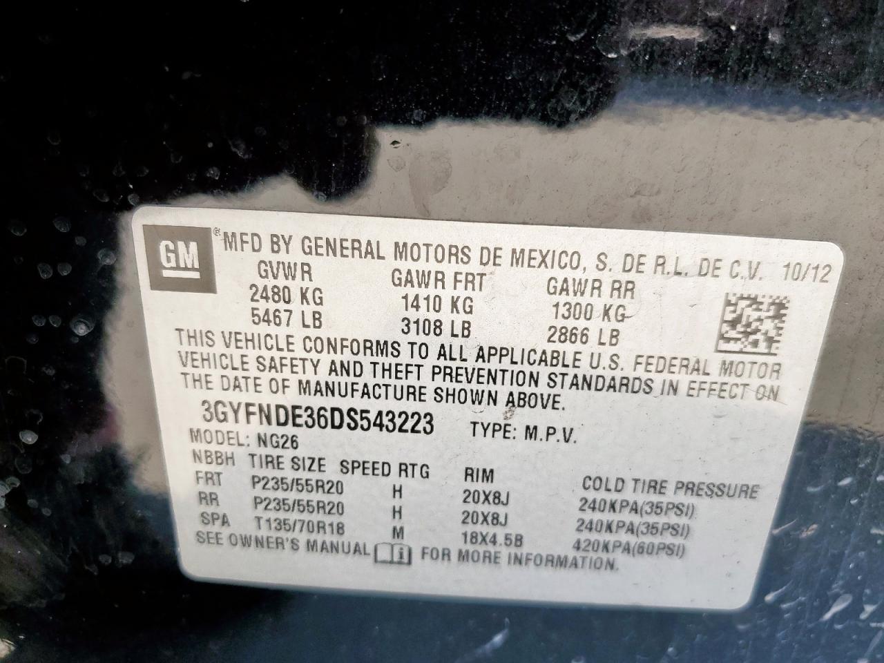 2013 Cadillac Srx Performance Collection VIN: 3GYFNDE36DS543223 Lot: 82443085