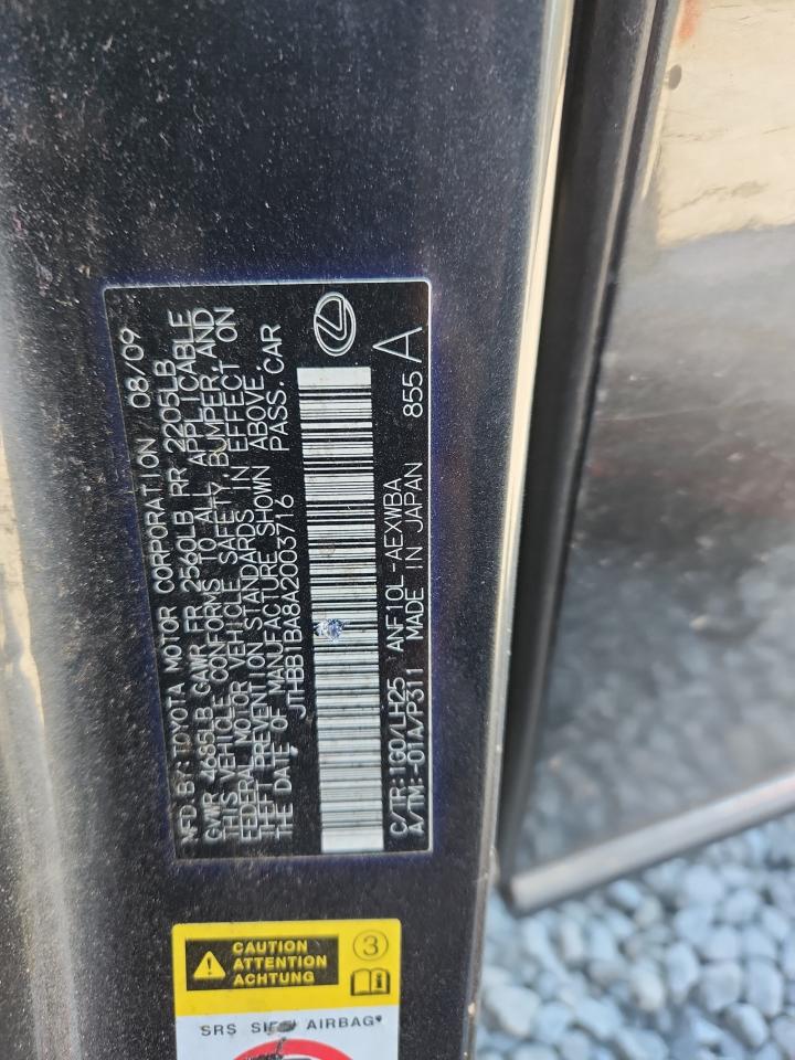 2010 Lexus Hs 250H VIN: JTHBB1BA8A2003716 Lot: 89540975