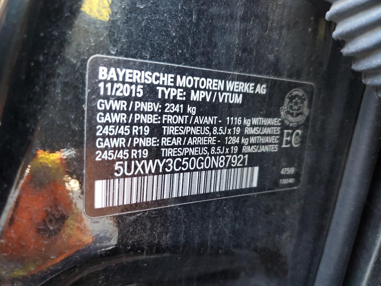 2016 BMW X3 xDrive28D VIN: 5UXWY3C50G0N87921 Lot: 84962205